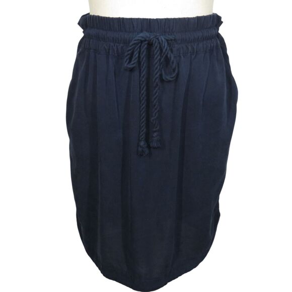 Loft Navy Nautical Coastal Rope Tie Lightweight Pull On Skirt Size Petite Medium - Picture 1 of 5
